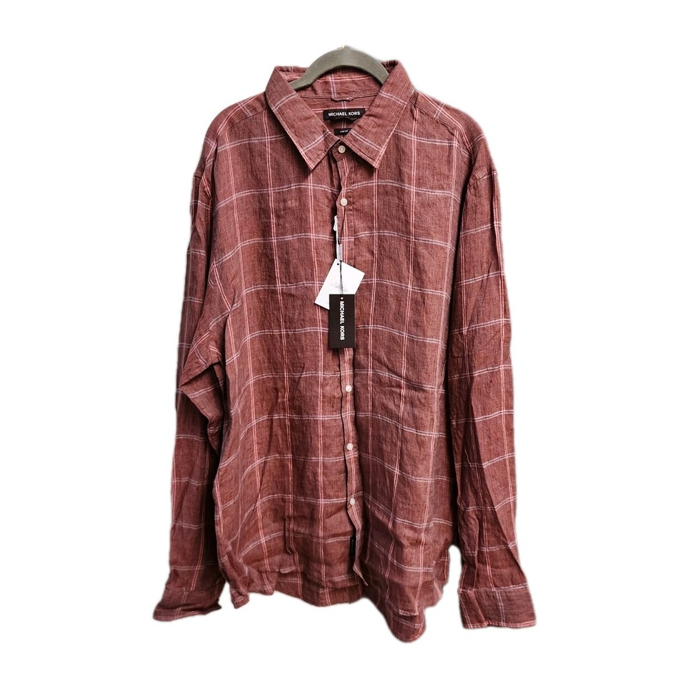 Michael Kors Mens Red 100% Linen Slim Button Down Shirt Size XXL NWT MSRP $198